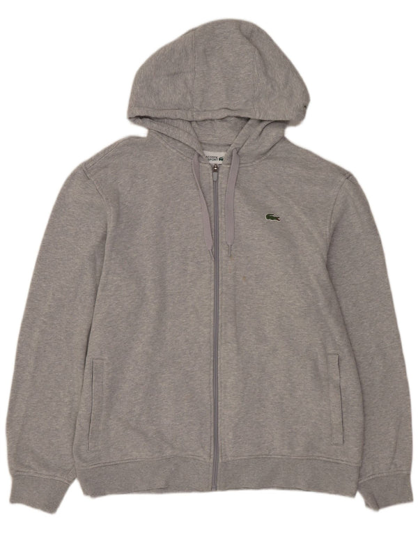 LACOSTE Mens Zip Hoodie Sweater Size 6 XL Grey Cotton