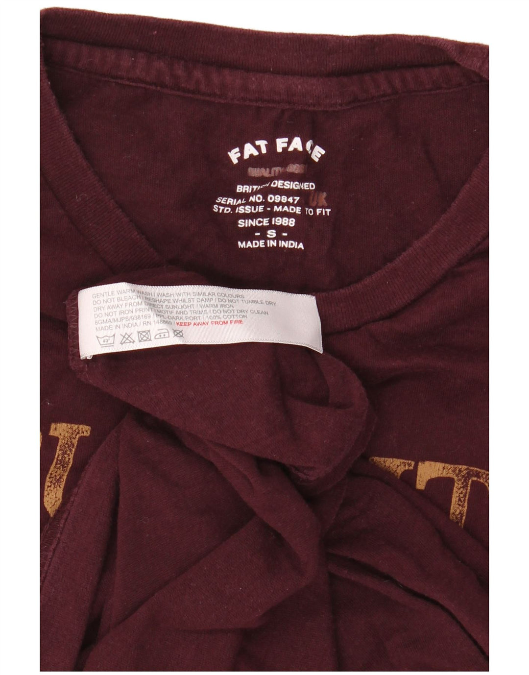 Fat Face Mens Graphic T-Shirt Top Small Burgundy Cotton