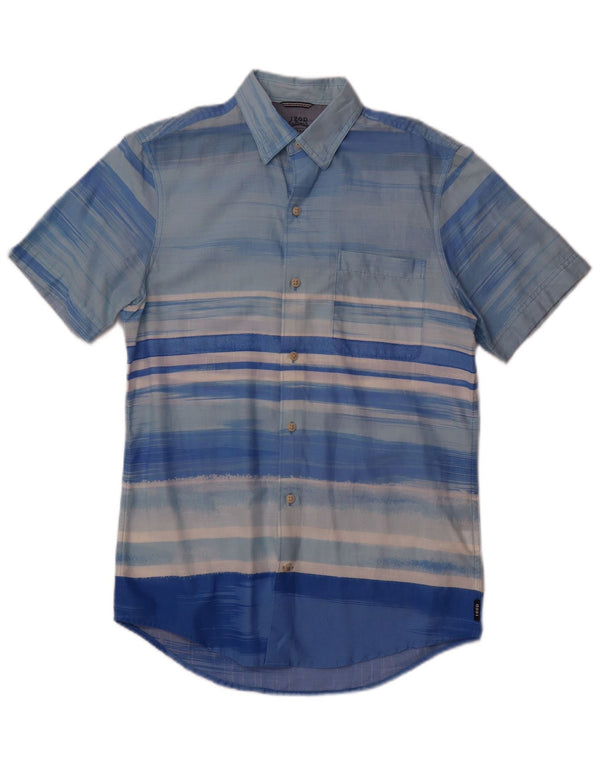 Izod Mens Salt Water Short Sleeve Shirt Small Blue Striped Cotton