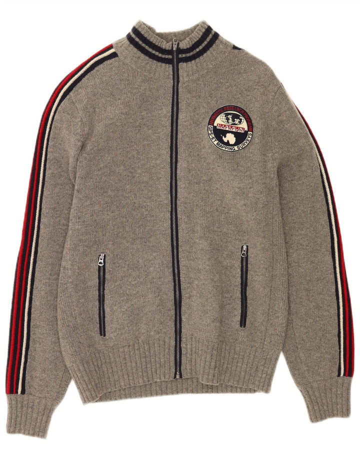 Napapijri Mens Cardigan Sweater Medium Grey Colourblock Wool
