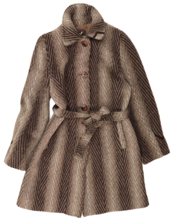 Vintage Womens Overcoat UK 10 Small Brown Striped Wool Classic