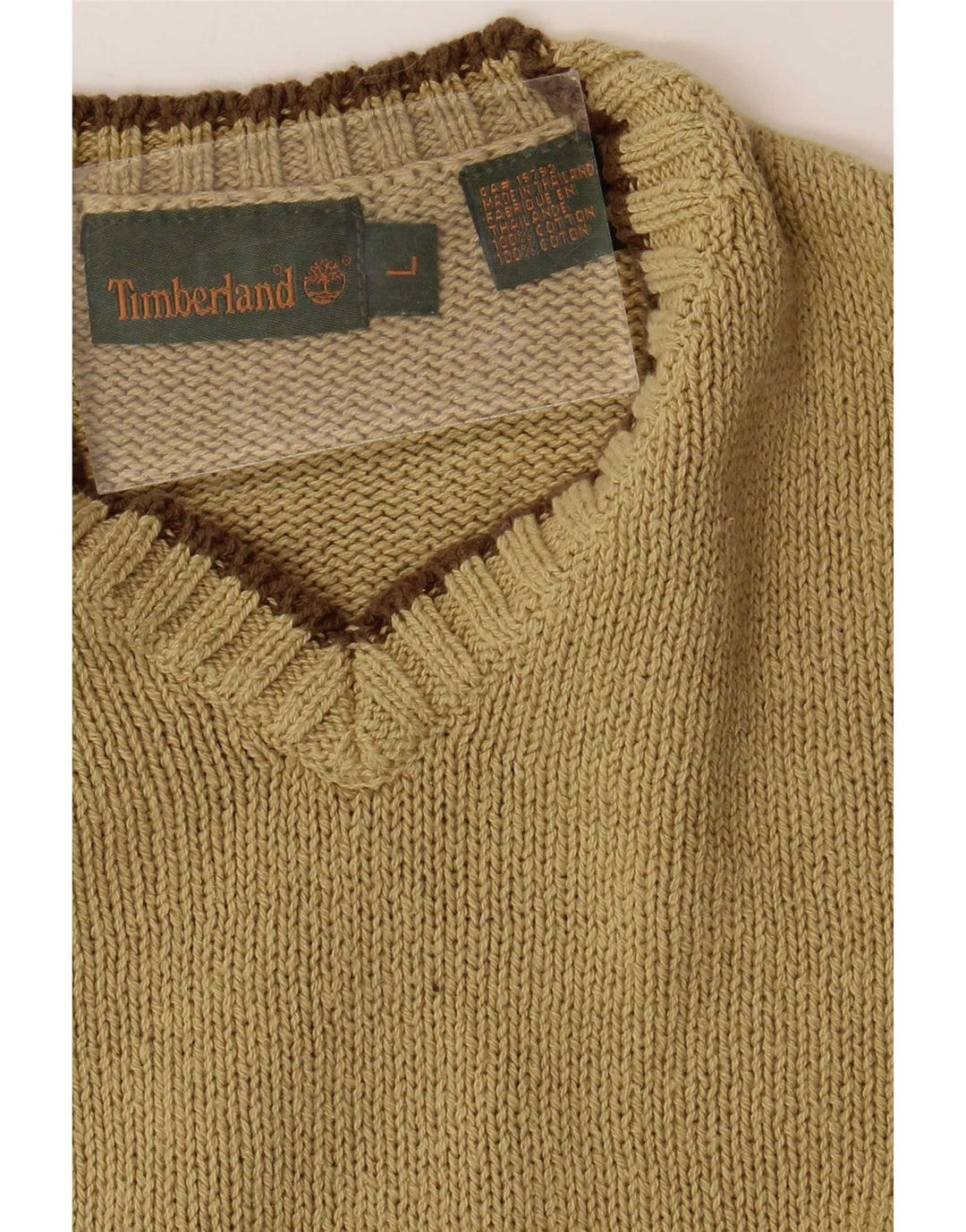 Timberland Mens V-Neck Jumper Sweater Large Green Cotton
