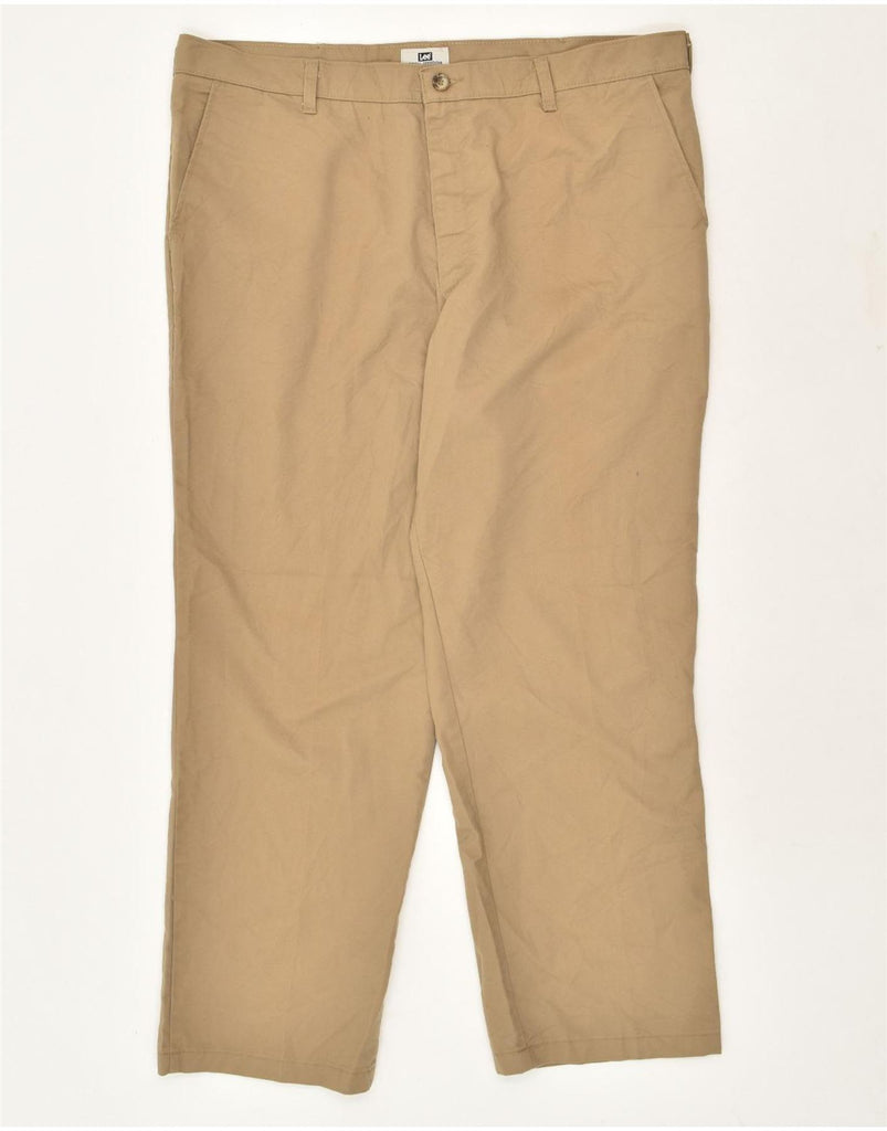 LEE Mens Total Freedom Straight Chino Trousers W40 L32 Brown Polyester | Vintage Lee | Thrift | Second-Hand Lee | Used Clothing | Messina Hembry 