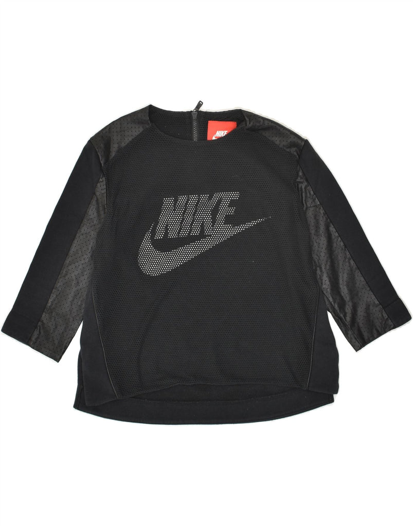 NIKE Womens Graphic Top 3/4 Sleeve UK 10 Small Black | Vintage Nike | Thrift | Second-Hand Nike | Used Clothing | Messina Hembry 