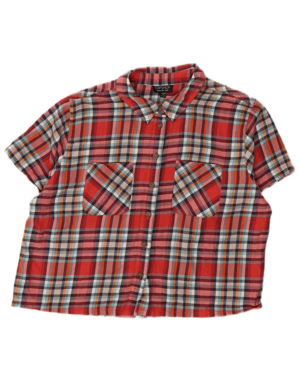 Topshop Womens Short Sleeve Flannel Shirt UK 12 Medium Red Check Cotton