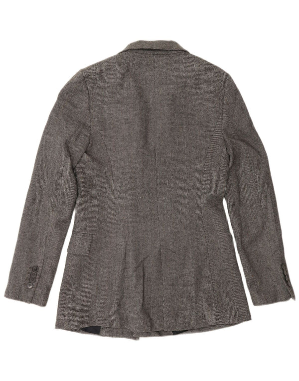Zara Womens Double Breasted Blazer Jacket UK 10 Small Grey Herringbone