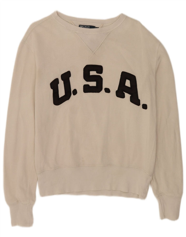 Polo Ralph Lauren Mens Graphic Sweatshirt Jumper Small Off White