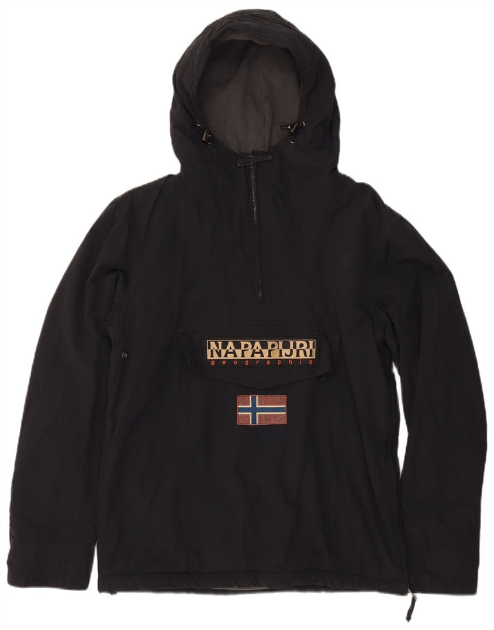 NAPAPIJRI Mens Graphic Hooded Anorak Jacket UK 36 Small Black Polyester