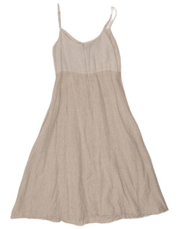 Benetton Womens Slip Dress UK 12 Medium White Pinstripe Linen