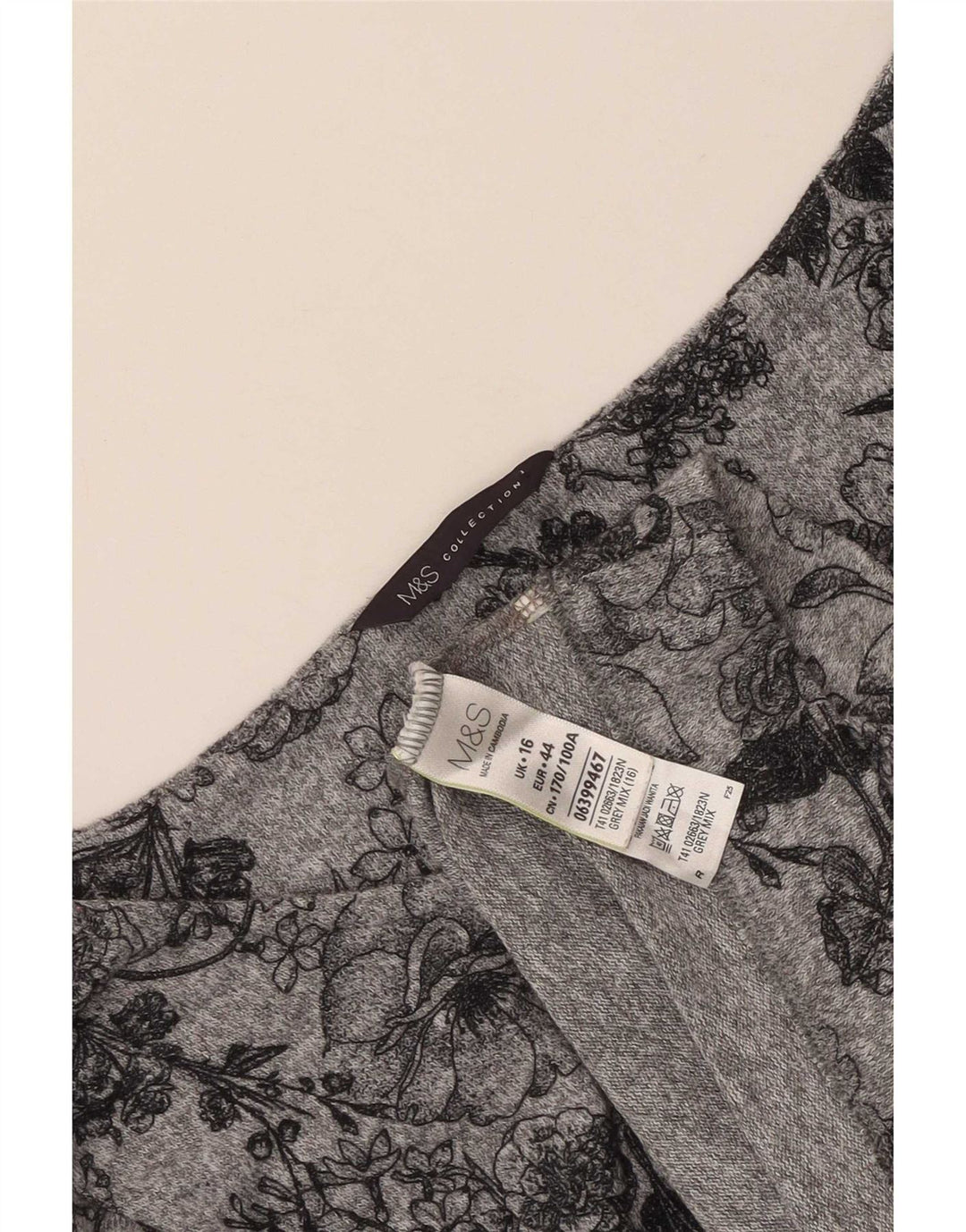Marks & Spencer Womens Top 3/4 Sleeve UK 16 Large Grey Floral Polyester