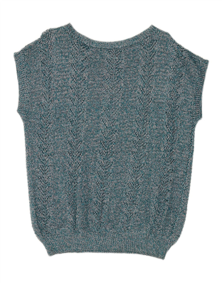 Vintage Womens Vest Tank Top UK 14 Large Blue Flecked