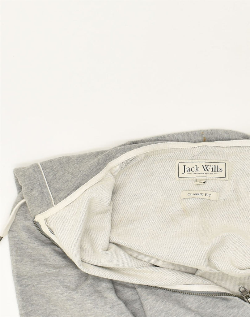 JACK WILLS Mens Classic Fit Graphic Zip Hoodie Sweater Medium Grey Cotton | Vintage Jack Wills | Thrift | Second-Hand Jack Wills | Used Clothing | Messina Hembry 