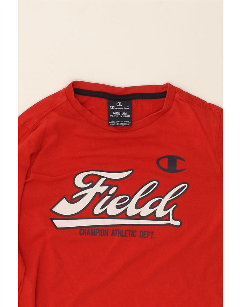 CHAMPION Boys Graphic Top Long Sleeve 9-10 Years Medium Red Cotton | Vintage Champion | Thrift | Second-Hand Champion | Used Clothing | Messina Hembry 