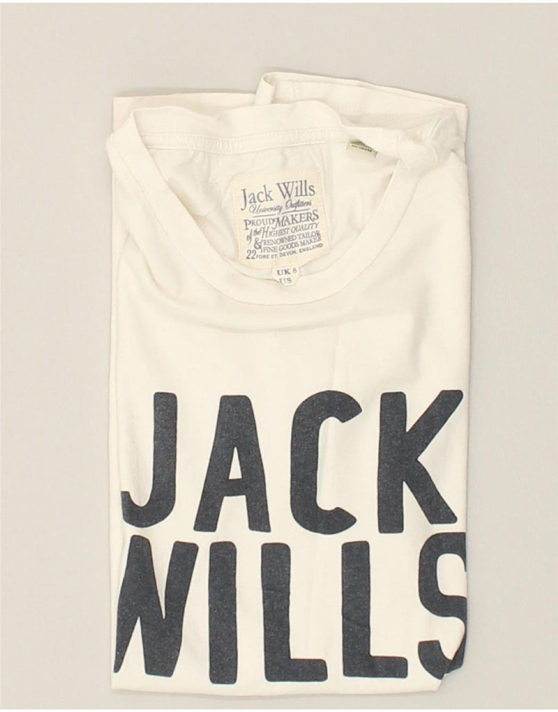 JACK WILLS Womens Graphic T-Shirt Top UK 8 Small White Cotton | Vintage Jack Wills | Thrift | Second-Hand Jack Wills | Used Clothing | Messina Hembry 