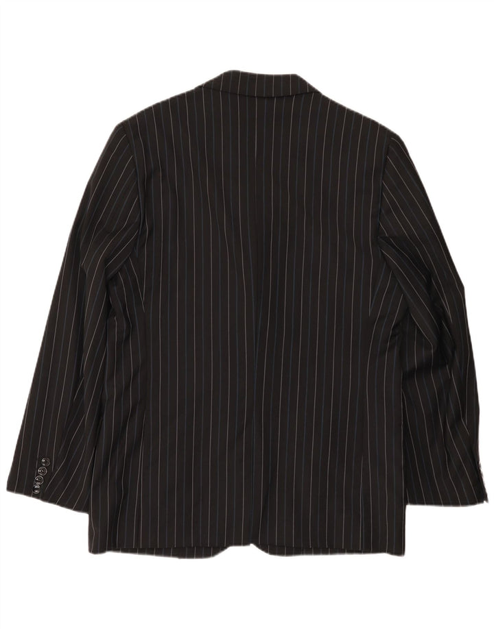 Peter & Sons Mens 3 Button Blazer Jacket IT 54 2XL Black Striped Wool