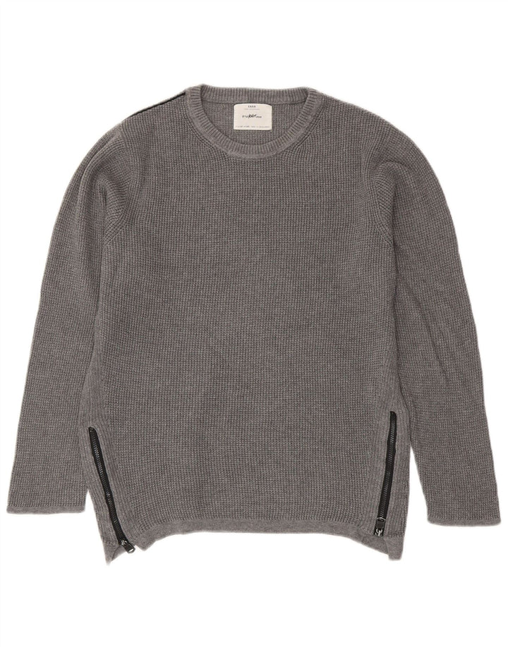 Zara Boys Crew Neck Jumper Sweater 9-10 Years Grey Cotton