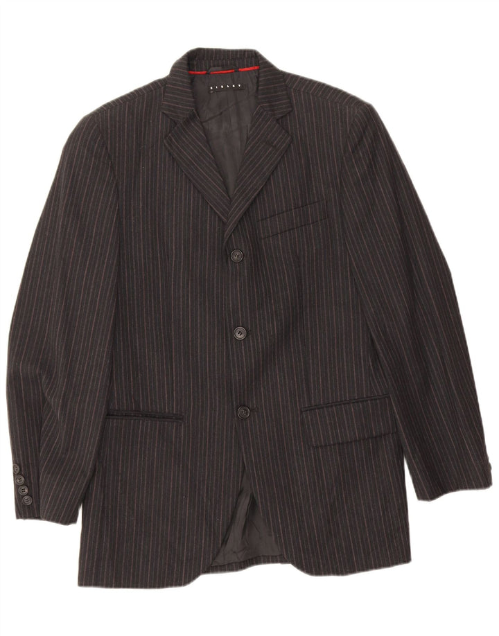 Sisley Mens 3 Button Blazer Jacket IT 46 Small Grey Pinstripe Cotton