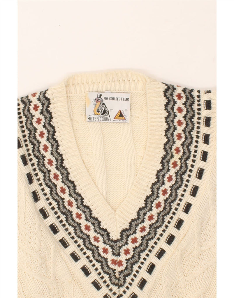 VINTAGE Womens V-Neck Jumper Sweater UK 14 Medium Beige Wool | Vintage Vintage | Thrift | Second-Hand Vintage | Used Clothing | Messina Hembry 