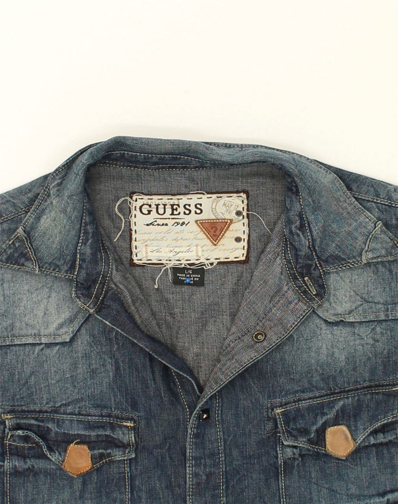 GUESS Mens Denim Shirt Large Navy Blue Cotton | Vintage Guess | Thrift | Second-Hand Guess | Used Clothing | Messina Hembry 