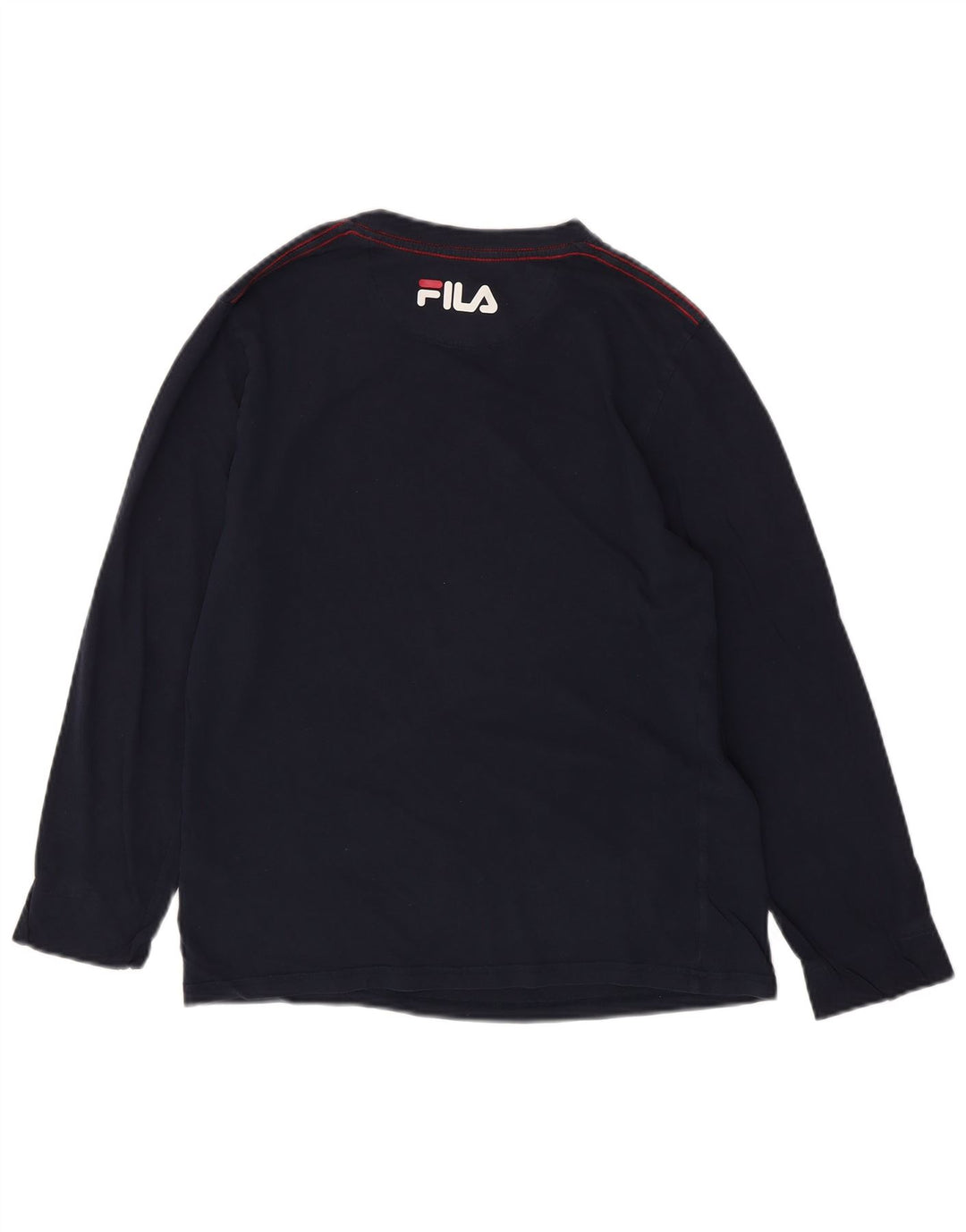 FILA Womens Graphic Top Long Sleeve UK 14 Medium Navy Blue Cotton