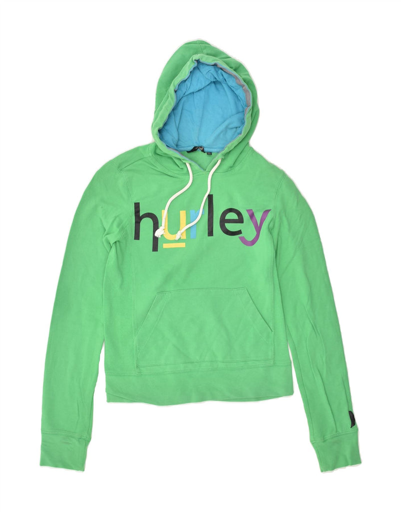 HURLEY Womens Graphic Hoodie Jumper UK 6 XS Green Cotton | Vintage Hurley | Thrift | Second-Hand Hurley | Used Clothing | Messina Hembry 