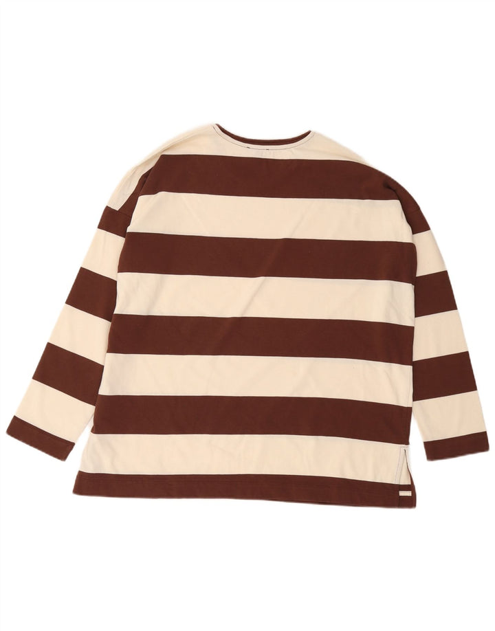 Massimo Dutti Mens Top Long Sleeve Small Brown Striped Cotton