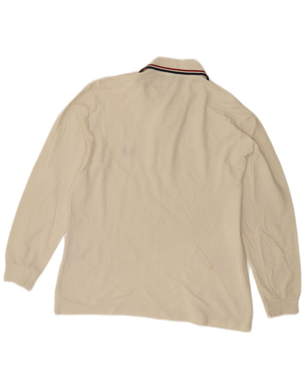 Fred Perry Mens Long Sleeve Polo Shirt Small Off White Cotton