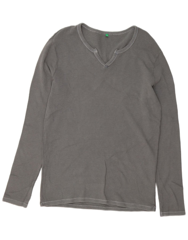 Benetton Mens Top Long Sleeve Large Grey Cotton