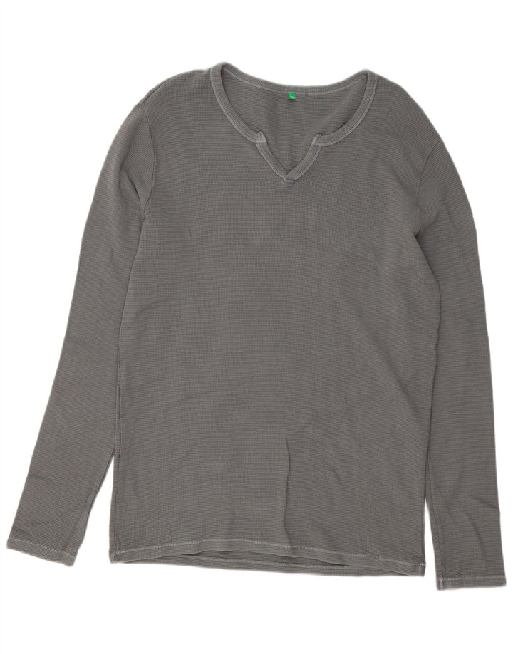 Benetton Mens Top Long Sleeve Large Grey Cotton