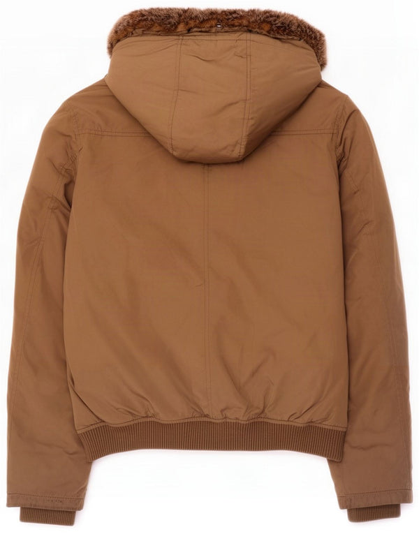 Tommy Hilfiger Womens Hooded Padded Jacket UK 14 Large Brown Nylon