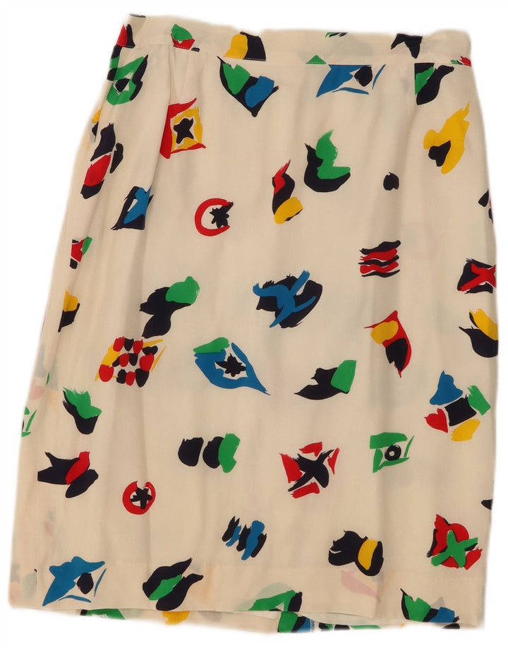 Vintage Womens Abstract Pattern Midi Skirt UK 10 Small W28  Off White