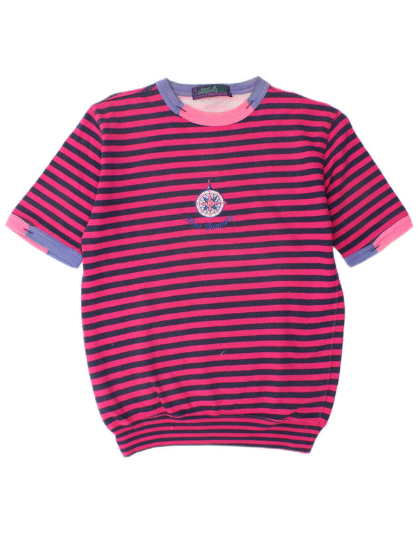 Best Company Mens Short Sleeve Graphic Sweatshirt Jumper Small Pink Striped