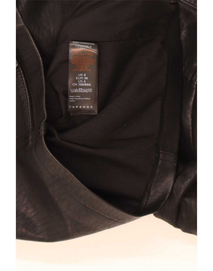 Topshop Womens Faux Leather Biker Jacket UK 8 Small Black Polyester