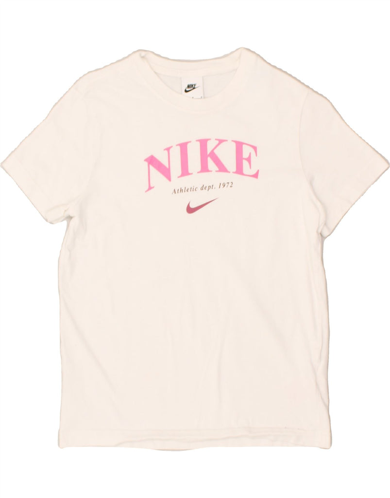 NIKE Girls Athletic Dept Graphic T-Shirt Top 10-11 Years Medium White | Vintage Nike | Thrift | Second-Hand Nike | Used Clothing | Messina Hembry 
