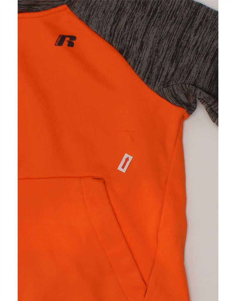 RUSSEL Boys Hoodie Jumper 6-7 Years Orange Colourblock Polyester | Vintage RUSSEL | Thrift | Second-Hand RUSSEL | Used Clothing | Messina Hembry 