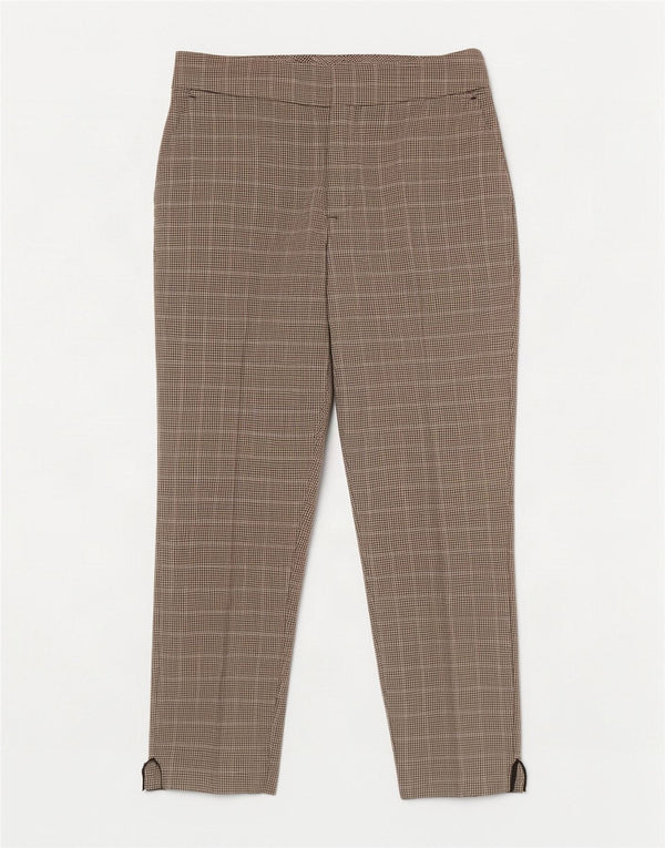 Zara Womens Crop Slim Chino Trousers Large W30 L26 Beige Houndstooth