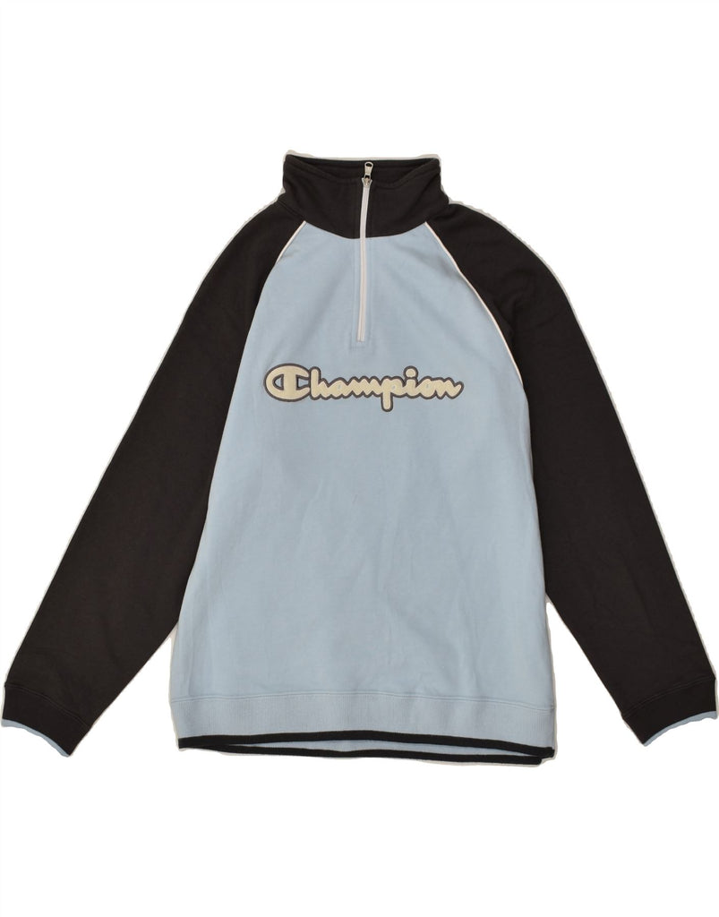 CHAMPION Boys Graphic Zip Neck Sweatshirt Jumper 11-12 Years Blue | Vintage Champion | Thrift | Second-Hand Champion | Used Clothing | Messina Hembry 