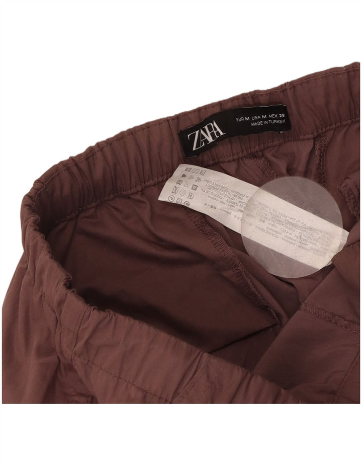 Zara Womens Wide Leg Cargo Trousers Medium W28 L30 Brown Polyester