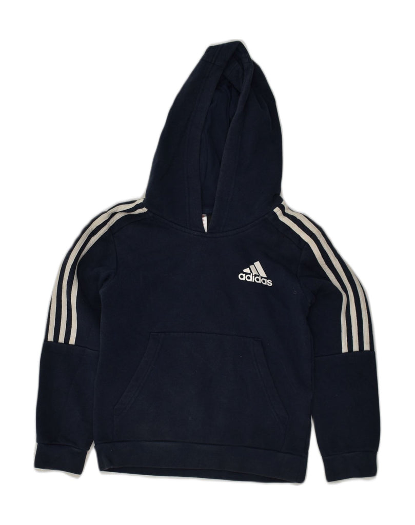 ADIDAS Boys Hoodie Jumper 7-8 Years Navy Blue Cotton | Vintage Adidas | Thrift | Second-Hand Adidas | Used Clothing | Messina Hembry 