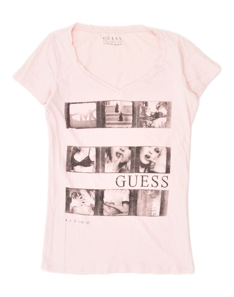 GUESS Womens Graphic T-Shirt Top UK 14 Large Pink | Vintage Guess | Thrift | Second-Hand Guess | Used Clothing | Messina Hembry 