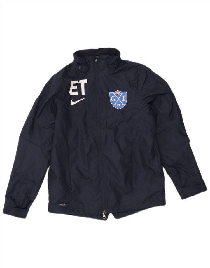 Nike Boys Graphic Rain Jacket 12-13 Years Large Navy Blue Polyester