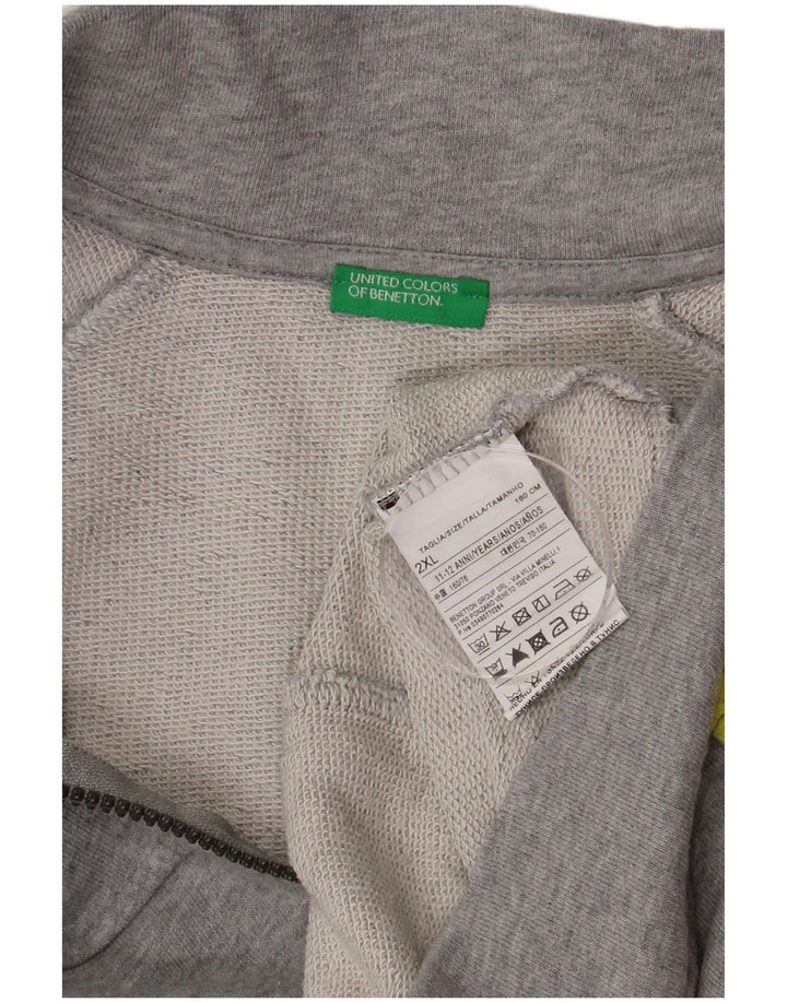 Benetton Boys Graphic Tracksuit Top Jacket 11-12 Years 2XL Grey Flecked