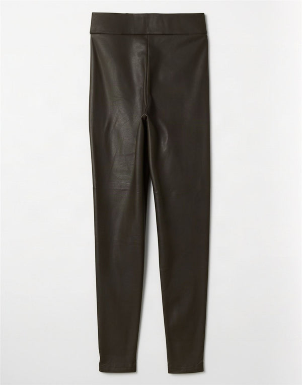 Marks & Spencer Womens Faux Leather Leggings UK 12 Medium Khaki Polyester