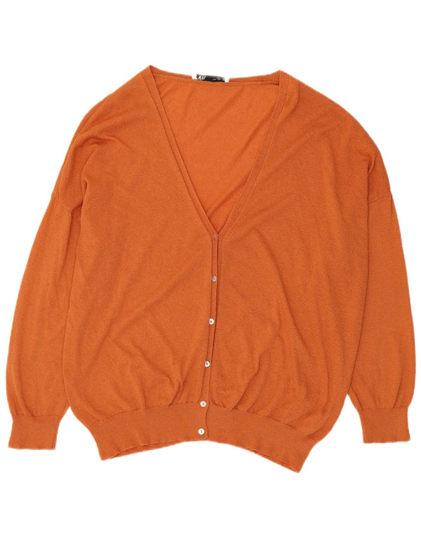 Zara Womens Oversized Cardigan Sweater UK 16 Large Orange Acrylic