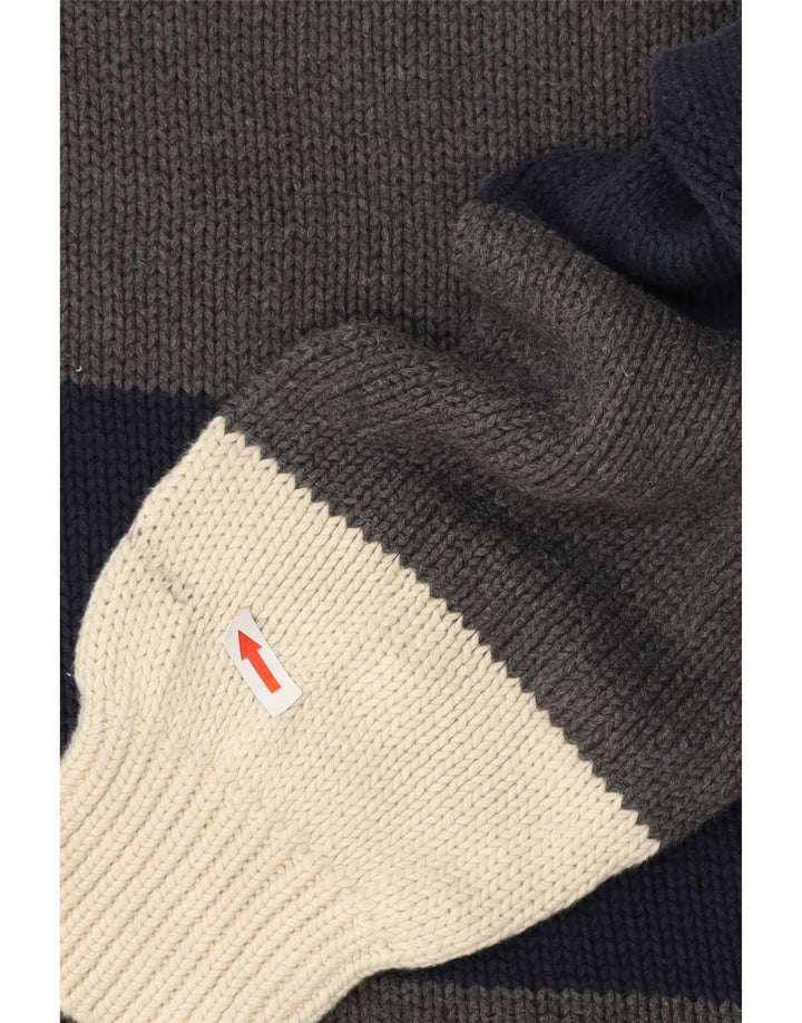 Nautica Mens Turtle Neck Jumper Sweater Large Grey Colourblock Cotton