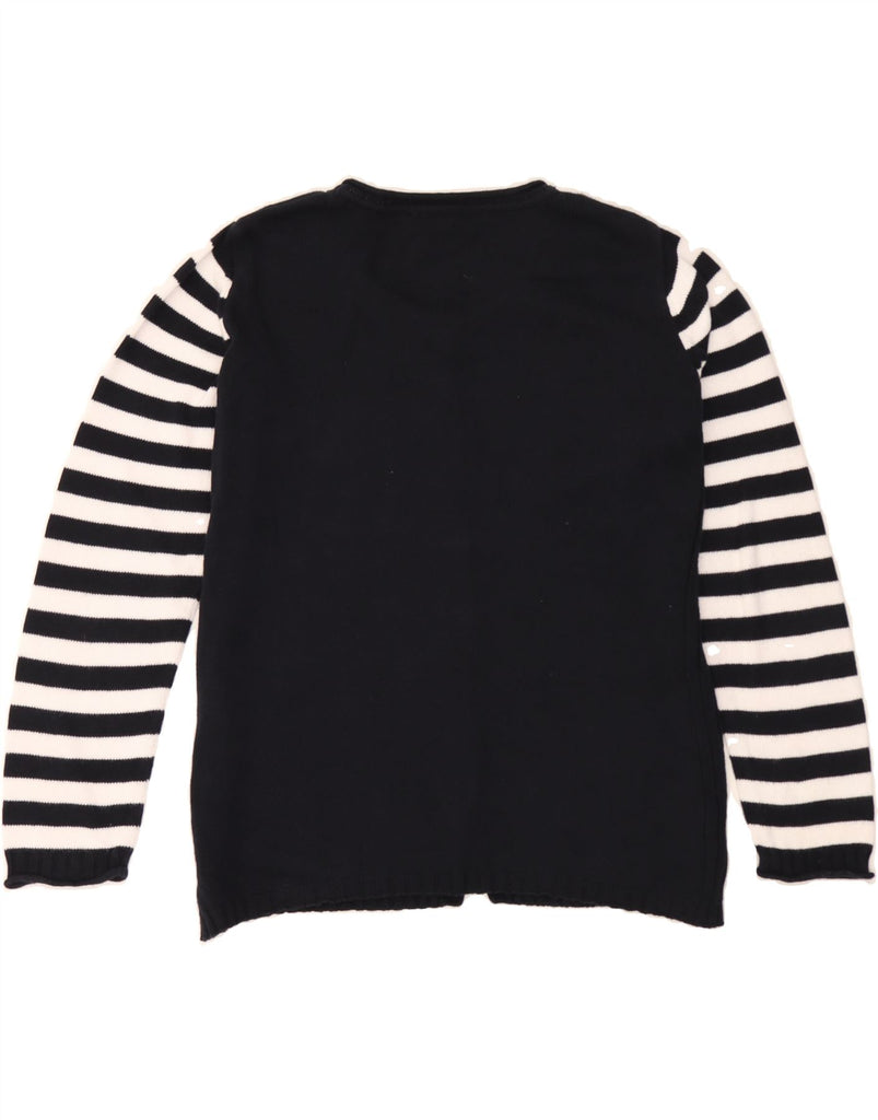 VINTAGE Womens Cardigan Sweater UK 16 Large Black Striped Cotton Vintage Vintage and Second-Hand Vintage from Messina Hembry 