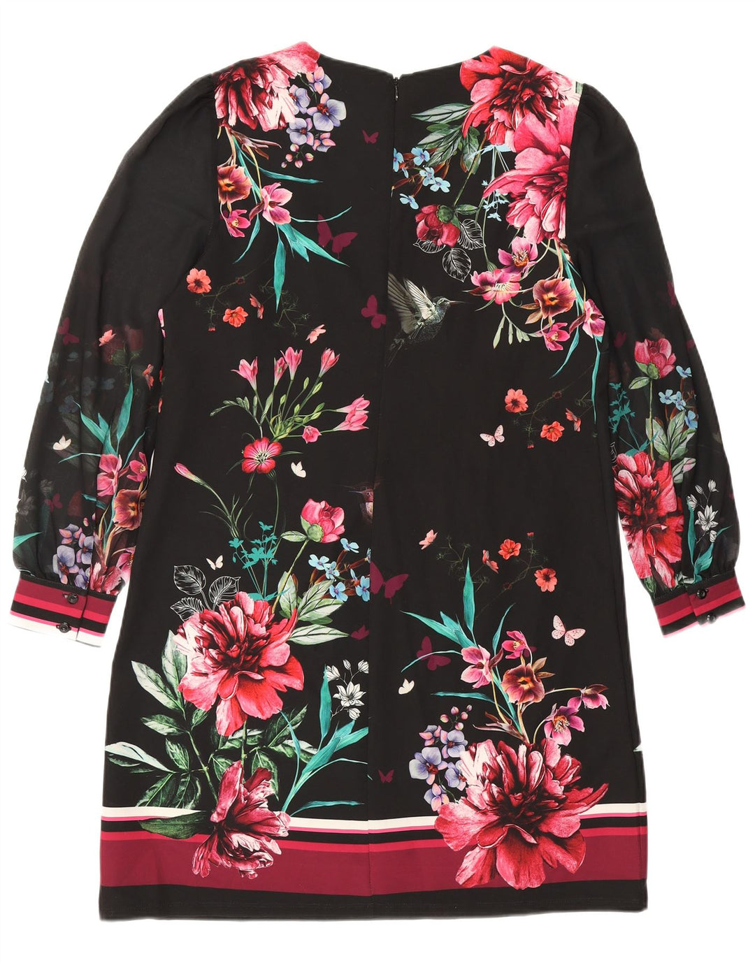 Next Womens Long Sleeve Shift Dress UK 14 Large Black Floral Polyester