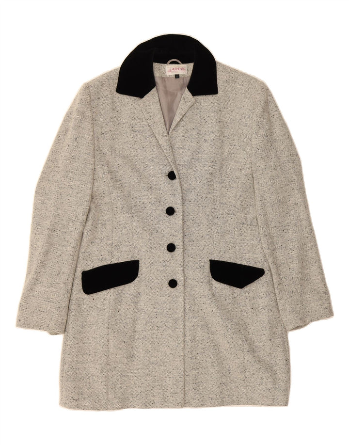 VINTAGE Womens Overcoat IT 40 Small Grey Flecked Virgin Wool Vintage Vintage and Second-Hand Vintage from Messina Hembry 