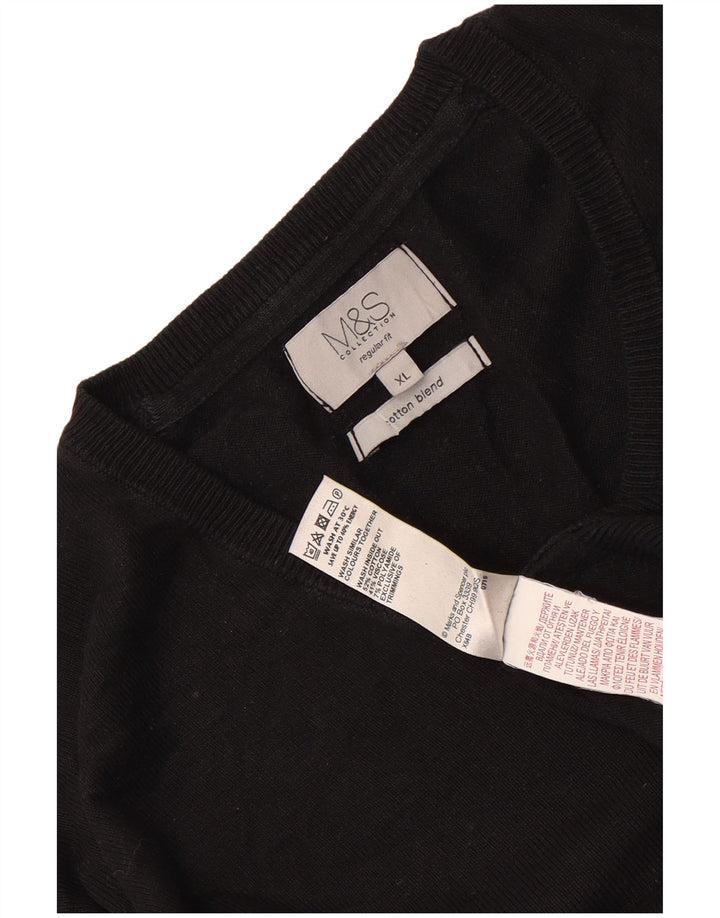 Marks & Spencer Mens Regular Fit V-Neck Jumper Sweater XL Black Cotton