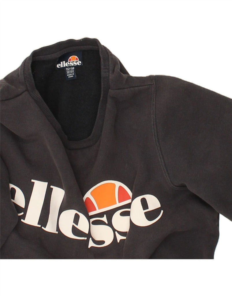ELLESSE Girls Graphic Sweatshirt Jumper 12-13 Years Grey Cotton | Vintage Ellesse | Thrift | Second-Hand Ellesse | Used Clothing | Messina Hembry 